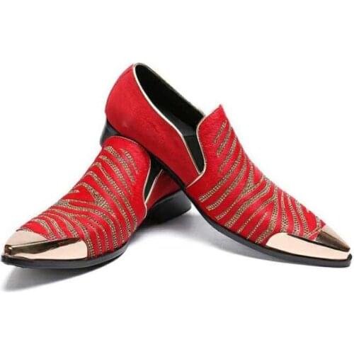 Red Leather Shoes Mens New Pointed Leather Shoes Casual Daily High Heels Mens Wedding Shoes