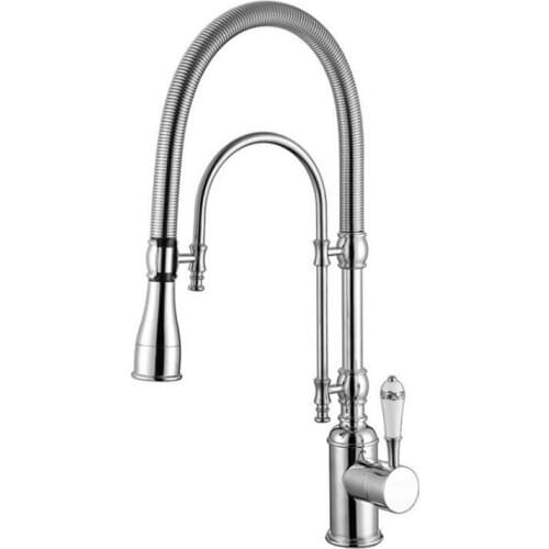 Kitchen Solid Brass Luxurious Golden / Chrome Sink Mixer Tap Spring Pull Down basin Faucet Single Handle Hot and Cold Faucet