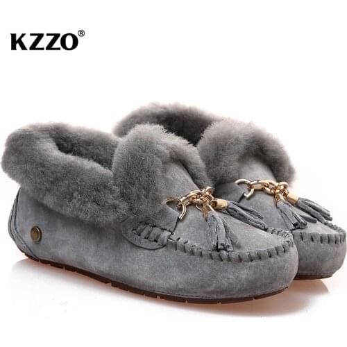KZZO New Sheep Fur wool Lined Women Flats Loafers Sheepskin Moccasins Winter Warm Slip On Shoes Driving Casual Cozy For Ladies