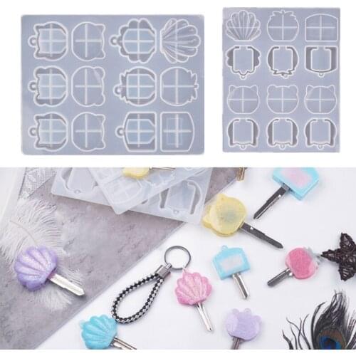 Cute Cat Bear Shell Shape Key Tag Resin Mold Key Covers Caps Epoxy Resin Casting Mold Animals Key Identifier Mould Tools
