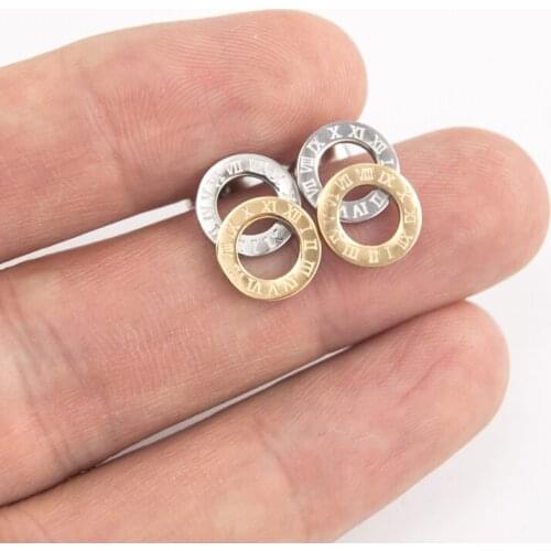 Fashion round Roman Number Stud Earring Woman Man stainless Steel Jewelry Birthday Gift Not Fade anti-allergy