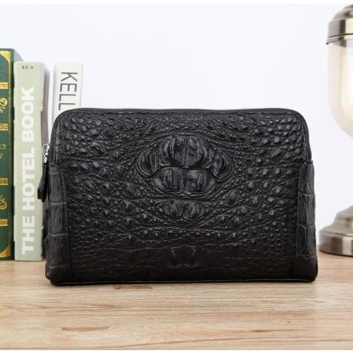 Newly genuine crocodile leather alligator head skin long size men wallet zipper closure money cash coin wallet holder case purse