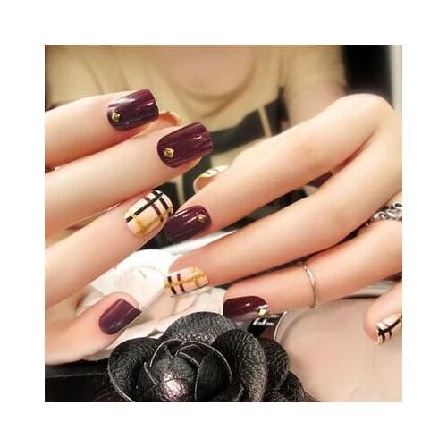 Purples charm pure color high quality false nails french Acrylic cute Japanese fake nails short size full nal tips Nail art