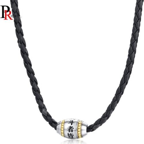 Traditional Taoism Faith Words Necklaces for Men Religious Prayer Power Male Accessories with Black Leather Rope Chain