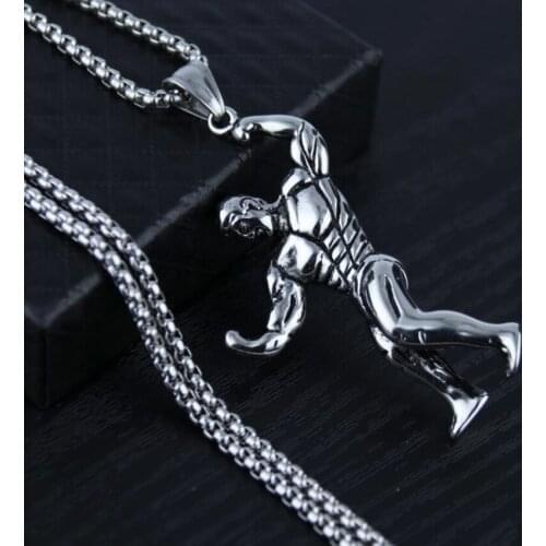 Hip Hop Strong Muscular Male Model Necklace Fashion Pendant Cool Smooth Solid Metal Street Shoot Rock Party Personalized Jewelry