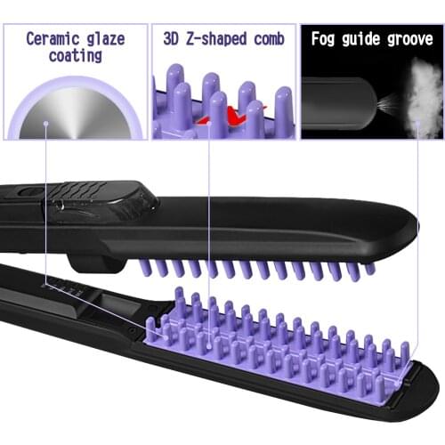 Negative Ion Steam Hair Straightener Straightening Brush Hot Comb with 5 Heating Settings for Women Girls Wet Dry Hairs EU Plug