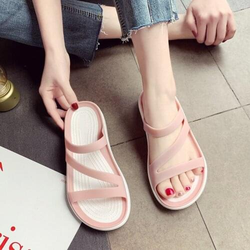 Women Summer Slippers Platform Flat Low Heel Peep Sandals 2021Toe Black Slides Casual Beach Outdoor Female Ladies Jelly Shoes