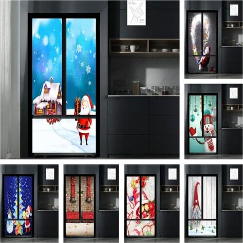 Santa Claus In Snow Adhesive Vinyl Fridge Sticker Snowman Merry Christmas Kitchen Living Room Decoration Elk Refrigerator Wrap