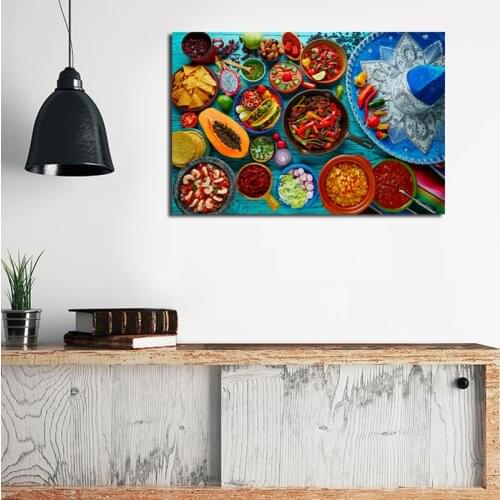 Mix Colorful Mexican Food Canvas Painting Print Living Room Home Decor Modern Wall Art Oil Painting Poster Pictures Artwork HD