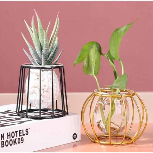 Terrarium Retro Iron Line Vase Hydroponic Plant Flower Vase Home Decoration Metal Plant Holder Nordic Styles Iron Vases Ornament