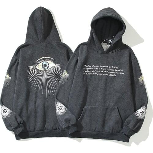 High Street Hand-painted Eye of Prophecy Printed Washed Hooded Sweatshirts Men and Women Distressed Oversize Fleece Hoodies