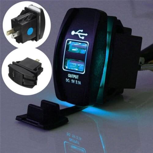 Dual USB 3.1 Power Charger ARB Rocker Switch Panel Fireproof Plastic Switch Blue LED Light Universal For Car Boat 12V