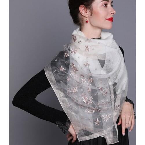 Winter Silk Wool Scarf Women luxury Brand Scarf Hand-embroidered Wife mother Ladies Silk Scarf High-end Shawl