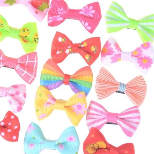 10pcs/lot Ribbon Hair Clip Colorful Barrettes Hairgrip Headwear Pet Dog Bows Girls Dog Hairpins Hair Accessories