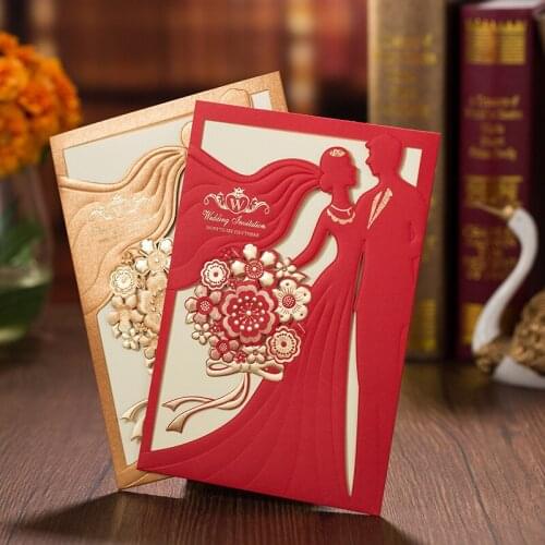 10pcs Hollow Laser Cut Wedding Invitations Card Bride and Groom Elegant Greeting Card With Envelopes Wedding Party Decorations