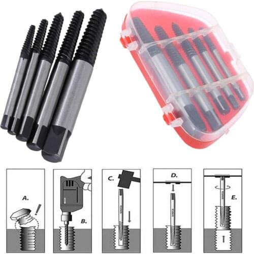5PCS Screw Extractor Drill Bits Guide Broken Damaged Bolt Remover Car-styling Storage Box Car repair tools