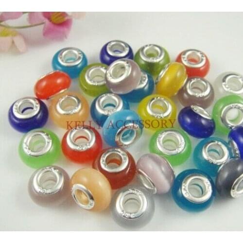 50pcs/lot 9x14mm Random Mixed Color Cat Eye Beads European Big Hole Beads For Jewelry Making Charm Bracelet Necklace DIY Beads