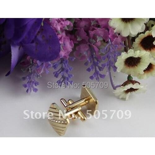FREE SHIPPING 2 Sets rhinestone Repp square gold plate cufflinks #22253
