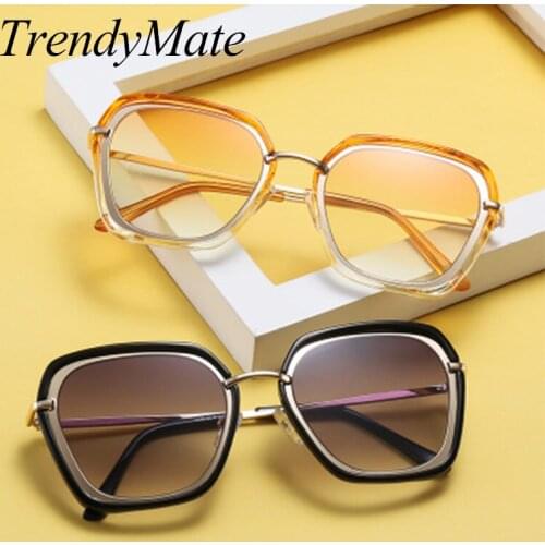 Oversized Square Sunglasses Women Fashion Gradient Lens Sun Glasses For Women Brand Luxury Black Green Red Shades UV400 1163T