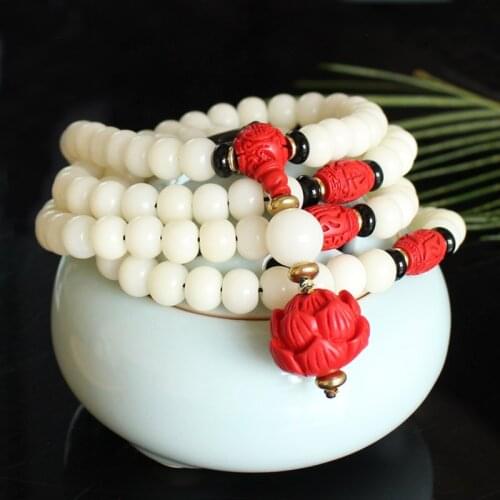 White Jade Bodhi Bracelet 108 Buddha Beads Seed Ancient Jewelry Necklace