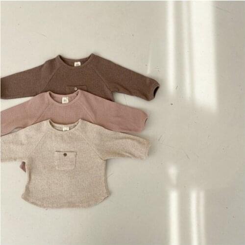 Childrens Clothing 2021 Spring New Arrival Baby Top Basic Shirt Cotton Girls and Boys Long-Sleeve T-Shirt with Pocket Tees