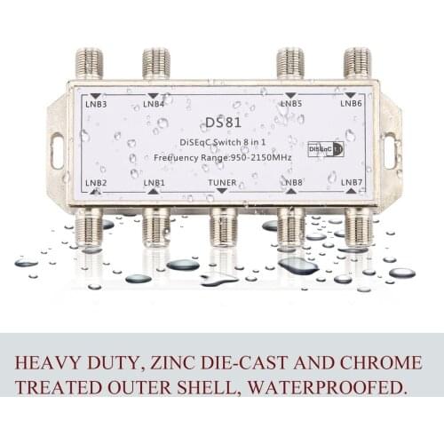DS81 8 in 1 Satellite Signal DiSEqC Switch LNB Receiver Multiswitch Heavy Duty Zinc Die-cast Chrome Treated