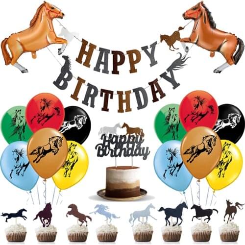Horse Balloons Jungle Animals Farm Theme Foil Latex Ballons Cake Toppers Happy Birthday Banner Party Supplies Kids Decorations