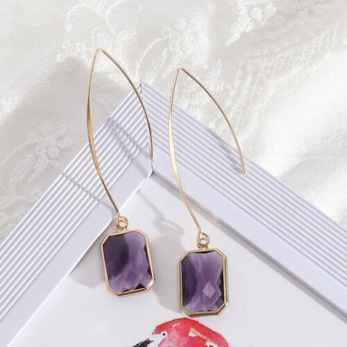 Waterdrop Hexagon Square Glass Edge Engraving Surface Brincos Pendientes Charm Dangle Earrings Jewelry Women