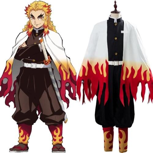 Demon Slayer Kimetsu no Yaiba Rengoku Kyoujurou Cosplay Costume Outfit Uniform Kimono Halloween Carnival Costumes