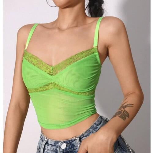 Lace Mesh Women Crop Top See Through Sexy Tank Top Backless Slim E-Girl Camis Sleeveless Summer New Streetwear Top