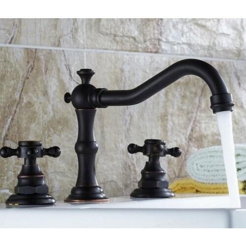 Oil Rubbed Bronze Dual Cross Handles Bathroom Vessel Sink Basin Faucet Mixer Taps anf043