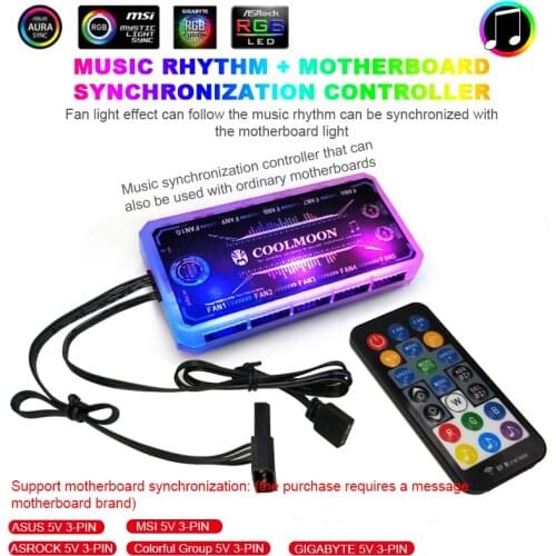 COOLMOON RGB Fan Intelligent Music Controller Motherboard Synchronization Cool Fan Light Controller