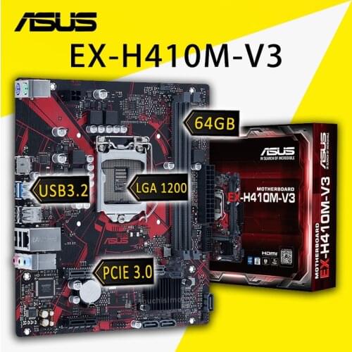 LGA 1200 Asus EX-H410M-V3 Motherboard DDR4 64GB PCI-E 3.0 Overlocking Support 10th-Gen Intel CPU H410 Placa-mãe 1200 New mATX