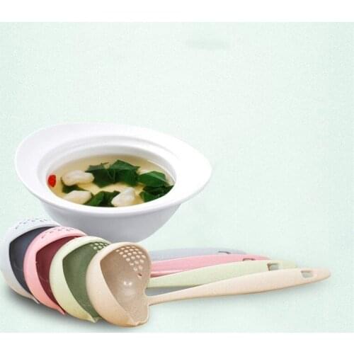 2 In 1 Multi-function Creative Long Handle Soops Wheat Straw PP Soup Spoon Filter Dinnerware Hook Design Kitchen Colander Tools