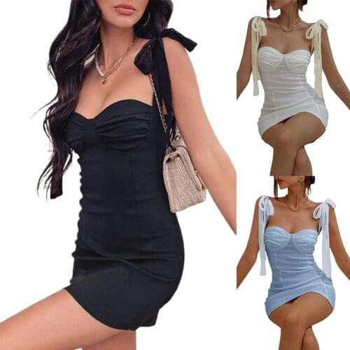 Fashionable Women Sexy Dress Slim Mini Dress Summer Tie Shoulder Dress for Club
