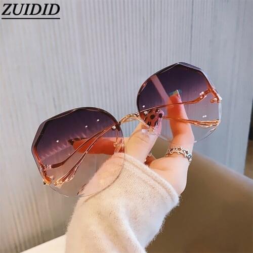 Fashion Rimless Sunglasses Women Moda Mujer Zonnebril Dames Vogue Lunette De Soleil Femme Pink Vasos Decorativos Vasos Glasses