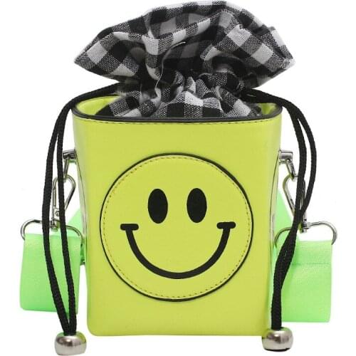 Fashion Smiley Print Mini Small Purse Women Shoulder Bags Designer Candy Colors Handbags Leather Female Crossbody Bag For Girls