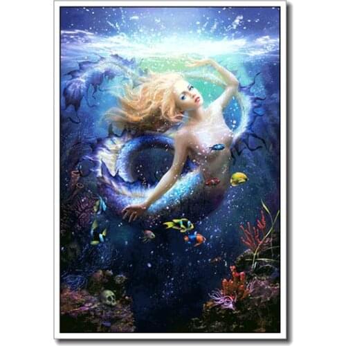 Sea Mermaid People Crafts Sewing 14CT Counted Needlework Cross stitch For Embroidery kits Cross-Stitch wall decor