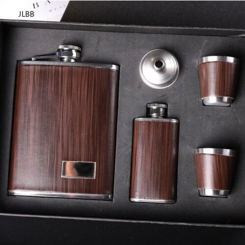 High Quality 9 oz Wooden Hip Flask Set Whiskey Wine Stainless Steel Alcohol Flagon Bottle Travel Drinkware For Gifts