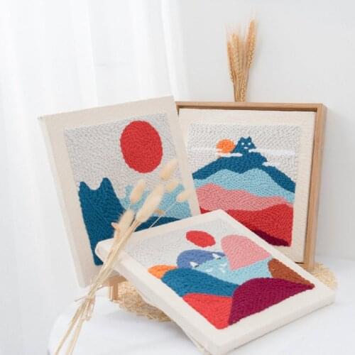 Landscape punch needle kit, yarn scenery punch needle, cross stitch, DIY beginner embroidery kit, punch kit with yarn, rug