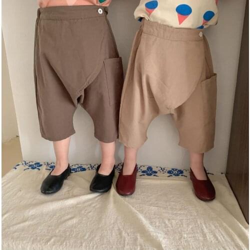 2021 new girls boys long pants cotton linen summer cool kids pants