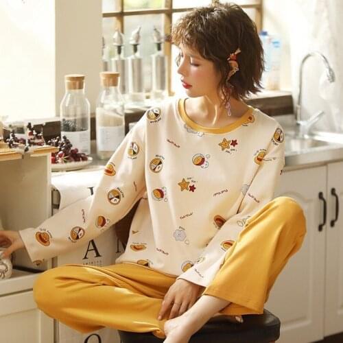 2021Spring and Autumn New Womens Pajamas Long Sleeve Pajamas Home Wear Pijamas Women Sleep Tops Sleepwear Night Gown