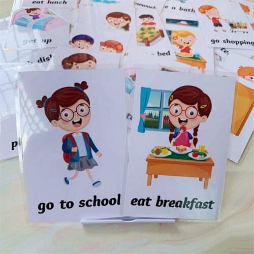 34pcs English Early Learning Flash Cards For Kids Daily Behavior Life Educational Word Card Kindergarten Teacher Teaching Aids