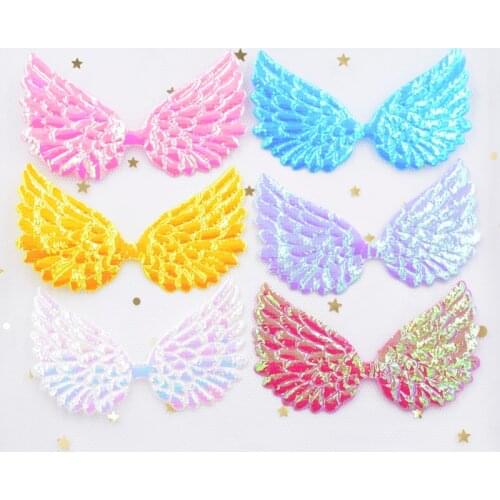 Wholesale 100Pcs 75*43mm Colorful Angel Wing Appliques Double Sided Iridescent Fairy Wing Patches for Bowknot Bow Tie Decor S78