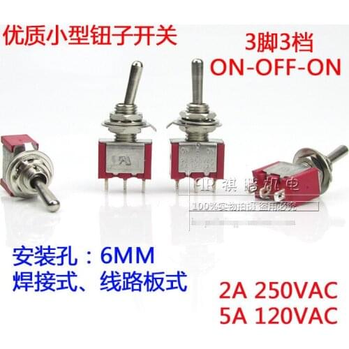 Original new 100% 3pin 3 gear ON-OFF-ON toggle switch rocker switch 2A250V 5A120V hole 6mm