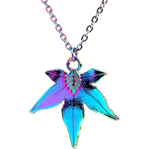 1PC Rainbow Color Alloy Maple Horse Cobra Bee Dog Leaf Charm Stainless Steel Necklaces for Female Best Jewelry Gift