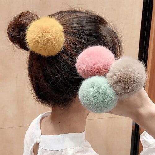 1PC Cute Imitation Rabbit Fur Plush Elastic Hair Rope Ponytail Holder Girls Pompom Hairband Hair Rings Hair Ties Accessories