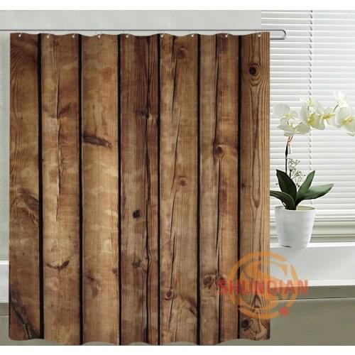 ShunQian Faux Wood Custom Shower Curtain Polyester Fabric Bath Screens Curtains For Bathroom 3D Waterproof Bath Curtain Hooks