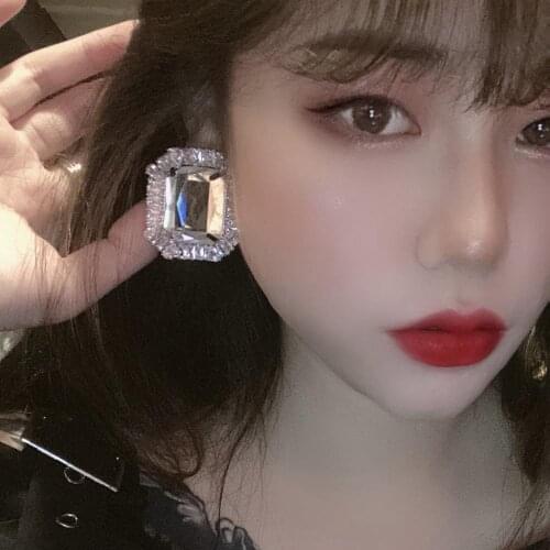 Super large Square Earrings Zircon Crystal Glass Exaggeration Shine Rhinestone Geometric Fashion Earring Charm Gift