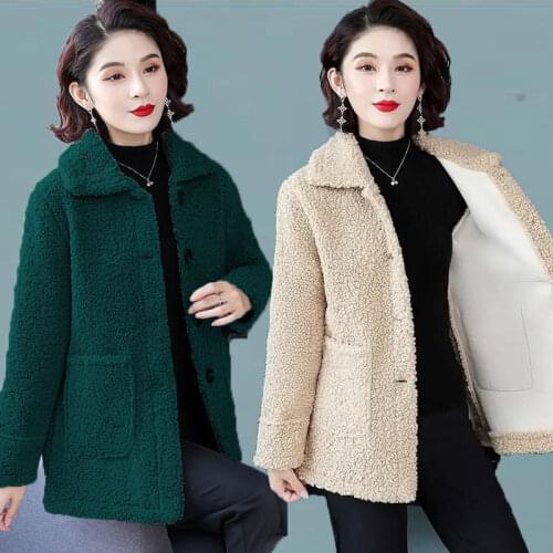 Warm Winter Faux Lamb wool Women Coat Casual Solid Loose Long-sleeved Mother Outwear Plus size 4XL Plus velvet Female Jackets